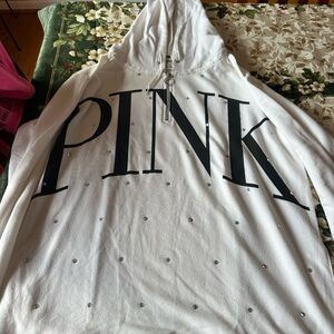 Victoria's Secret White Hoodie with Black Accents Large